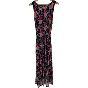 Boden Delphine Jersey Pineapple Print Maxi Dress Bue Red Tie Waist Size 14R